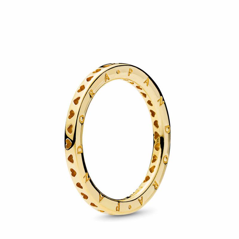 Pandora Shine™ Signature Hearts Stackable Ring Ireland - 18ct Gold Plated - 637908GVE